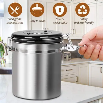 Airtight Coffee Canister Stainless Steel Container Coffee Ground Vault Jar with Valve for Kitchen TN88 
Airtight Coffee Canister Stainless Steel Container Coffee Ground Vault Jar with Valve for Kitchen TN88