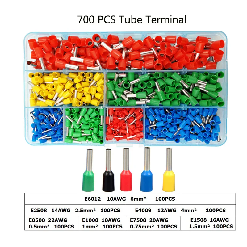700 Pcs Tube Terminal Pre-insulated E-type Wiring Cold-pressed Insulated Wire Connector Crimping Terminals Kit Set Box
700 Pcs Tube Terminal Pre-insulated E-type Wiring Cold-pressed Insulated Wire Connector Crimping Terminals Kit Set Box