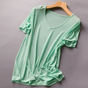 Spring and summer 2020 new short-sleeved quality casual wild style multi-color V-neck fabric shirt lyocell silk T-shirt women
Spring and summer 2020 new short-sleeved quality casual wild style multi-color V-neck fabric shirt lyocell silk T-shirt women