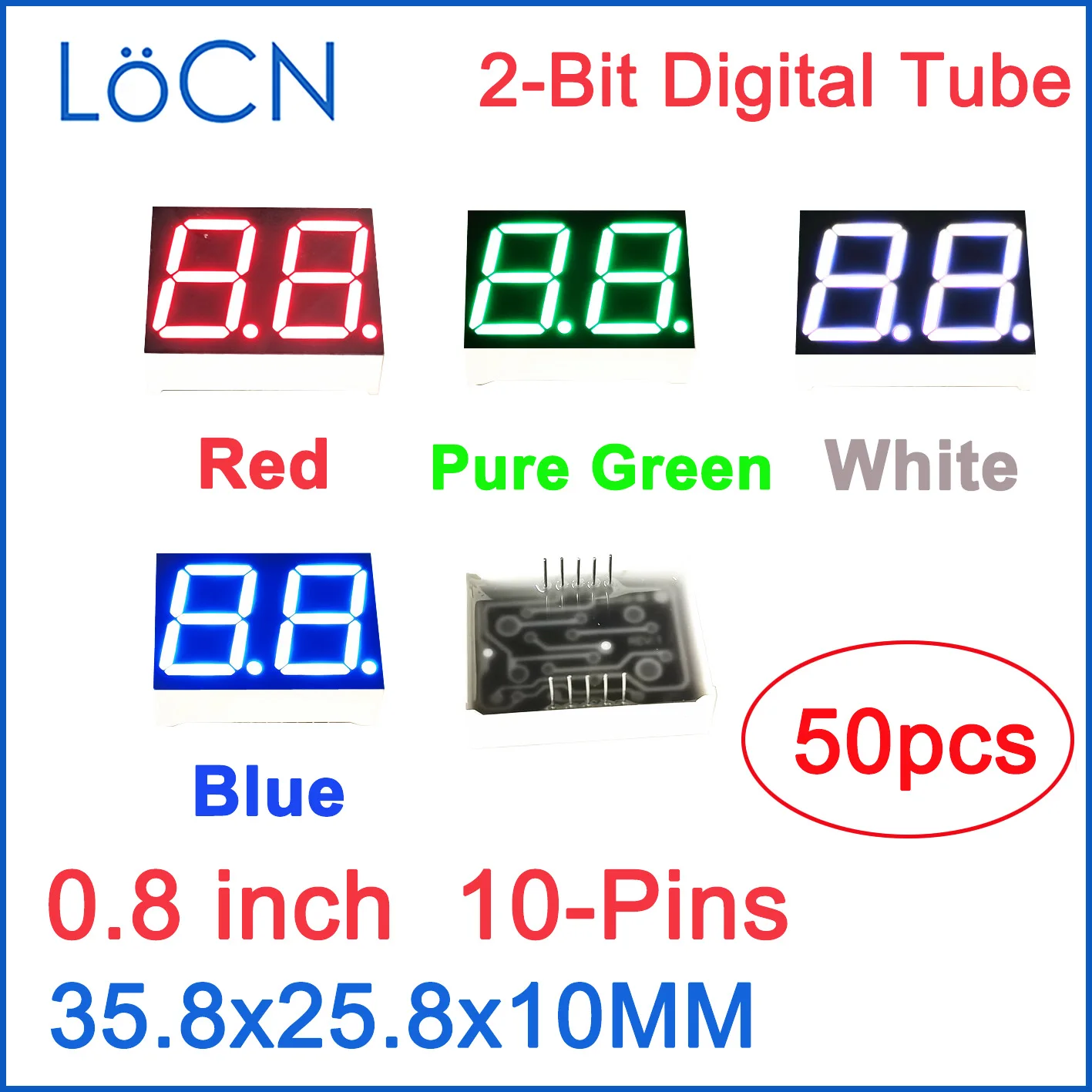 0.8 inch LED Display Digital tube 2 bit RED BLUE WHITE PURE GREEN Common Cathode Anode High Bright Clock Display 0.8inch 50PCS
0.8 inch LED Display Digital tube 2 bit RED BLUE WHITE PURE GREEN Common Cathode Anode High Bright Clock Display 0.8inch 50PCS