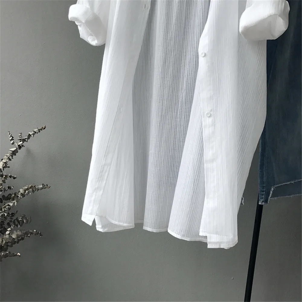 100% Cotton Casual White Long Blouse Women 2018 Spring Women Long Sleeve White Shirts Blouse High quality loose Blouse Tops (5)