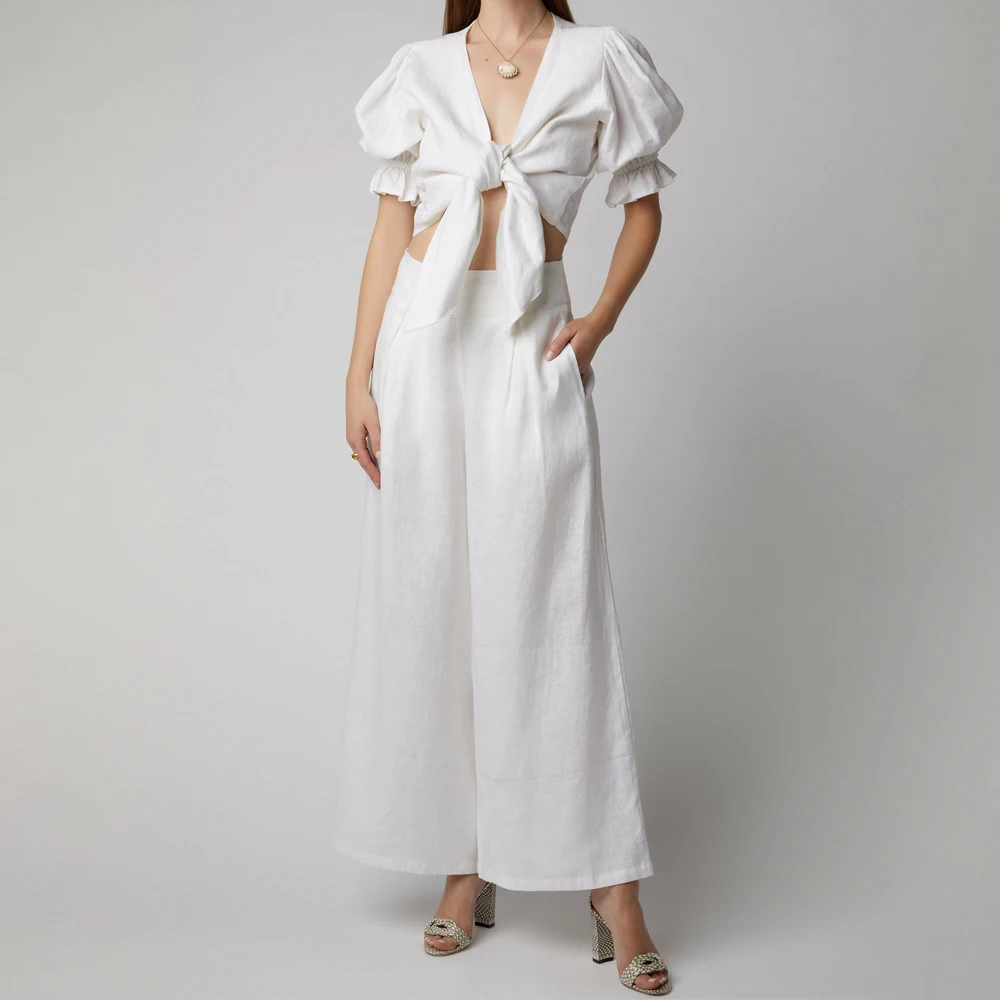 Linen Summer Suit Female 2 Pieces Set Tracksuit for Women Bow Top & Widen Leg Long Pant Suits High Quality
Linen Summer Suit Female 2 Pieces Set Tracksuit for Women Bow Top & Widen Leg Long Pant Suits High Quality