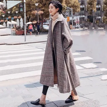 2019 Fashion women's winter wool woolen coat lapel loose large swing waist woolen coat red plaid woolen coat female
2019 Fashion women's winter wool woolen coat lapel loose large swing waist woolen coat red plaid woolen coat female
