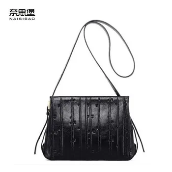 

NAiSIBAO 2019 New women genuine Leather bag top cowhide quality fashion Embossing women leather shoulder bags for women