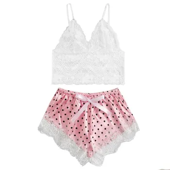 Factory direct sales Women Satin Lace Print Camisole Bra Shorts Bow Sleepwear Pajamas Lingerie Set Purchasing hot sale 2019
Factory direct sales Women Satin Lace Print Camisole Bra Shorts Bow Sleepwear Pajamas Lingerie Set Purchasing hot sale 2019