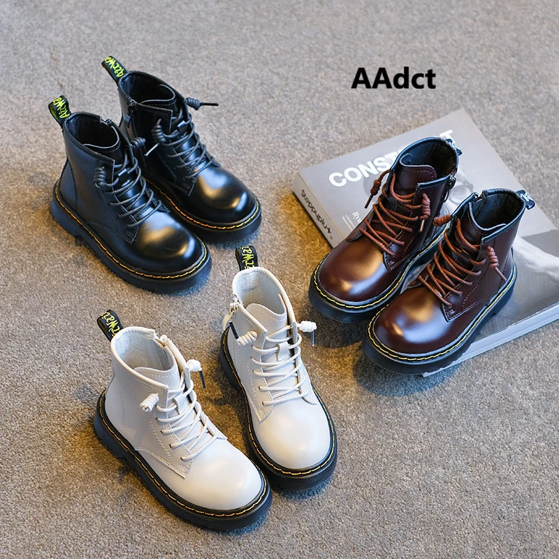 

AAdct 2020 fashion boys boots new autumn little kids martin boots for girls Brand soft sole genuine leather children shoes