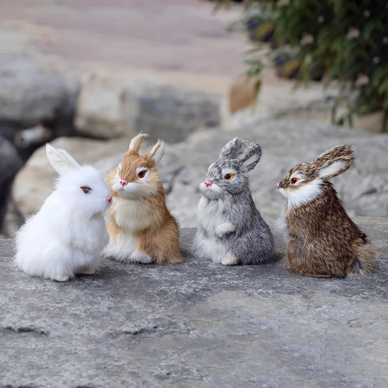 

Mini Realistic Cute Plush Rabbits Fur Lifelike Art Ornaments Figurine Easter Bunny Simulation Rabbit Toy Home Decor Crafts Gif