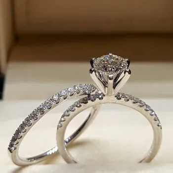 WUKALO New Fashion AAA Cubic Zirconia Wedding Ring Set Silver Color 2cts CZ Stone Ring for Woman
WUKALO New Fashion AAA Cubic Zirconia Wedding Ring Set Silver Color 2cts CZ Stone Ring for Woman