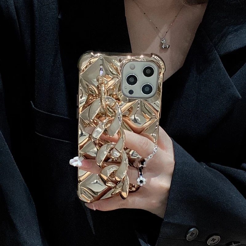 Diamond Plating Camera Protection Luxury Sexy Phone Chain Case For iphone 13 11 12 Pro Max MiNi X XR XS 7 8 Plus S22 Ultra Cover | Мобильные