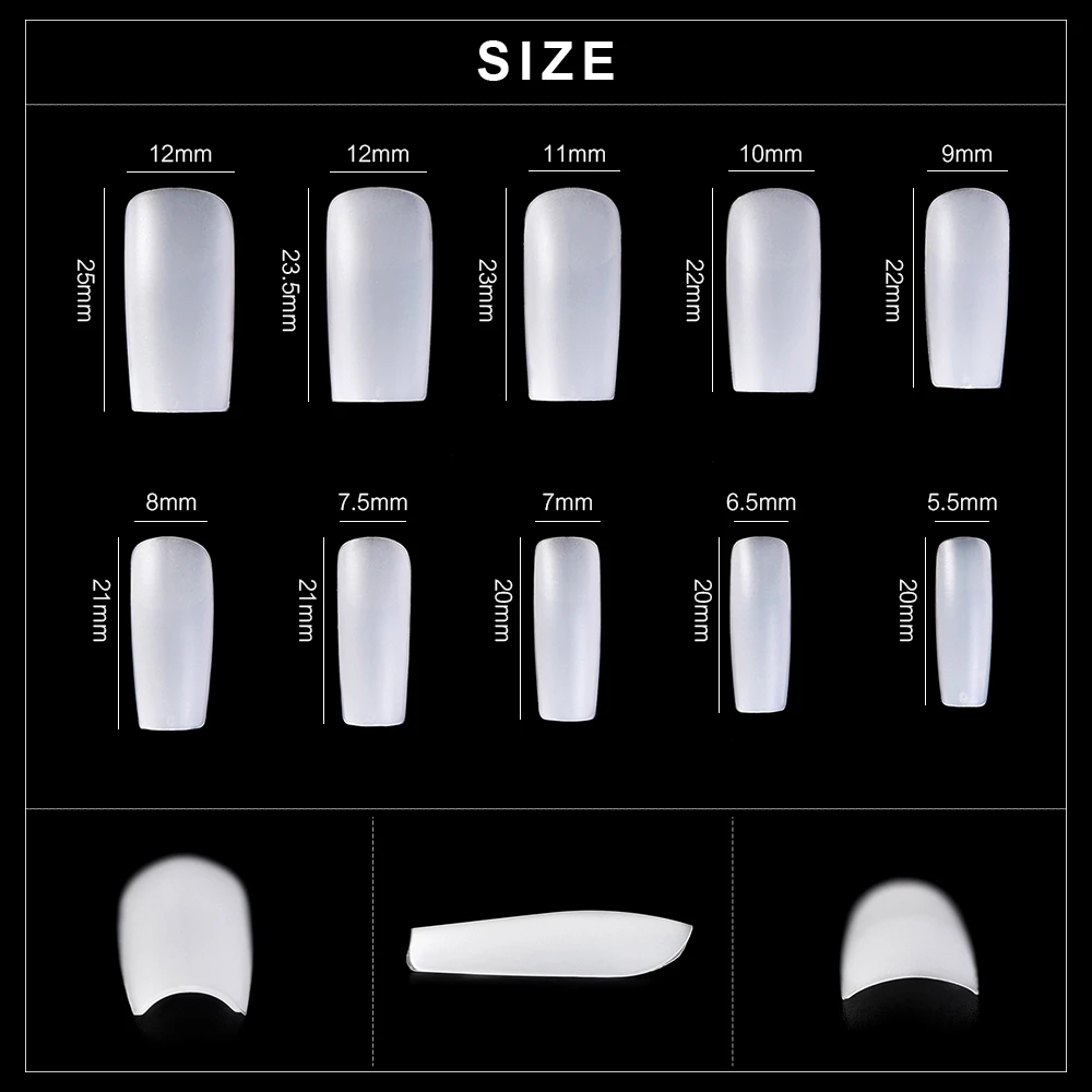 

500pcs Matte Square False Nail Art Tips Clear/Natural/White/Translucent ABS Full Cover Fake Sculpted Nail Tips Manicure Tool