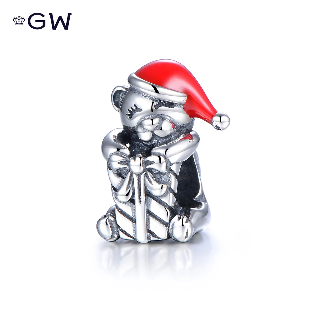 Рождественский Медведь Тедди из серебра 925 пробы GW эмалированные шармы-бусины