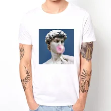 Été hommes David michel-ange Statue bulle gomme impression T-shirt Bubblegum Sculpture T-shirt à manches courtes drôle t-shirts(China)