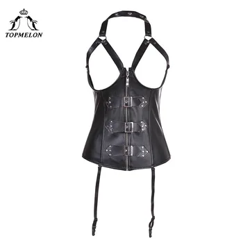 

TOPMELON Sexy Lingerie Bustier Corselet Steampunk Gothic Corset Women Steel Bone Corsets Halter Harness Role Play Costume