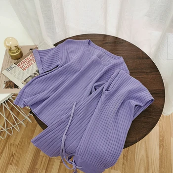 2020 Summer New round Neck Crimping Sweater Coat Thin Solid Color Wide Leg Pants Two-Piece Set
2020 Summer New round Neck Crimping Sweater Coat Thin Solid Color Wide Leg Pants Two-Piece Set