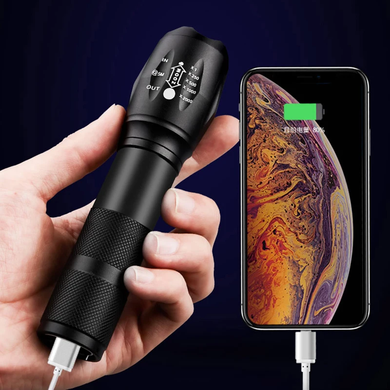 Powerbank USB rechargable led Tactical Flashlight Torch CREE XM-L2 T6 Zoom usb built in 18650 battery flashlight
Powerbank USB rechargable led Tactical Flashlight Torch CREE XM-L2 T6 Zoom usb built in 18650 battery flashlight