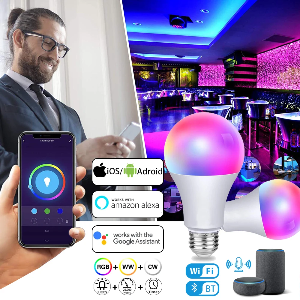 5W-20W Smart Light Bulb Work with Alexa/Google Home WiFi Bluetooth RGB LED Smart Lamp Dimmable Timer Function Night Light Bulbs
5W-20W Smart Light Bulb Work with Alexa/Google Home WiFi Bluetooth RGB LED Smart Lamp Dimmable Timer Function Night Light Bulbs