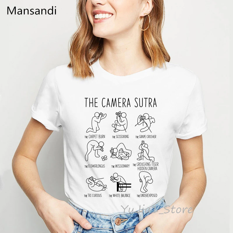 Camera Sutra Print Funny graphic T shirts women Photographers White Casual Summer Tops female vintage tshirt tumblr clothes
Camera Sutra Print Funny graphic T shirts women Photographers White Casual Summer Tops female vintage tshirt tumblr clothes