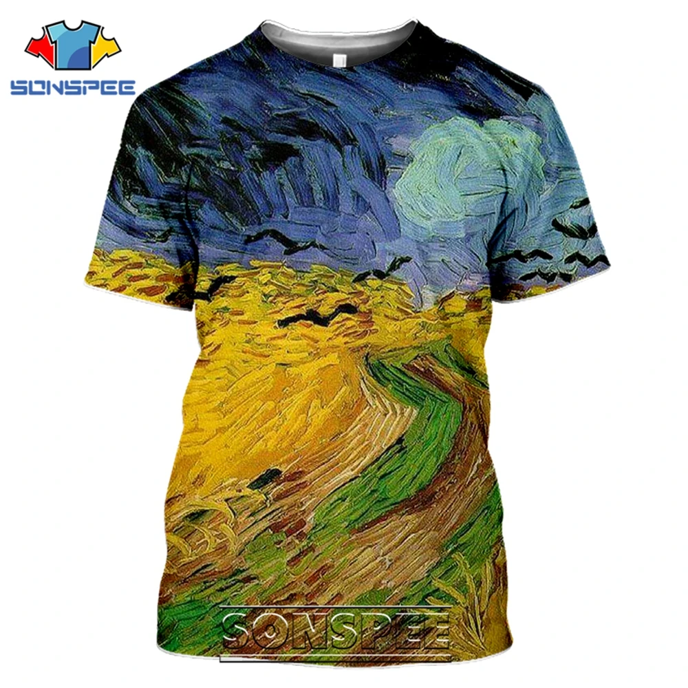 SONSPEE T-shirts Van Gogh 3D Print Men Women Casual Fashion Hip Hop Vintage Short Sleeve Streetwear Starry Night Tees Tops Shirt (7)