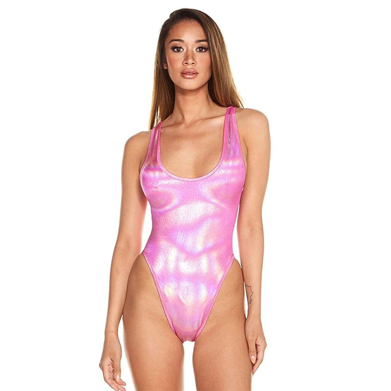 

women sexy one piece rhinestone metallic bathing suit swimsuit pink swimsuit less coverage