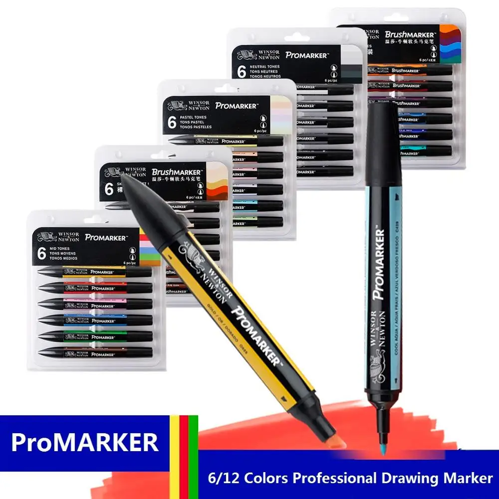 WINSOR&NEWTON Professional Marker Pen 6/12 Colors Double-side(round toe and oblique) Drawing Design Marker Pen Art Supplies
WINSOR&NEWTON Professional Marker Pen 6/12 Colors Double-side(round toe and oblique) Drawing Design Marker Pen Art Supplies
