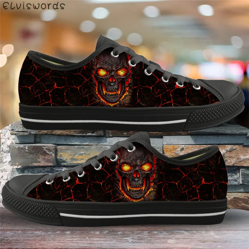 ELVISWORDS Punk Style Skull Fire 3D Print Vulcanized Shoes Fashion Women Classic Canvas Flats Low Top Footwear for Girls Travel 
ELVISWORDS Punk Style Skull Fire 3D Print Vulcanized Shoes Fashion Women Classic Canvas Flats Low Top Footwear for Girls Travel