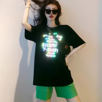 Reflective Tees Women Summer Casual Disco T-shirts Girls Short Sleeve Reflective Tops 
Reflective Tees Women Summer Casual Disco T-shirts Girls Short Sleeve Reflective Tops