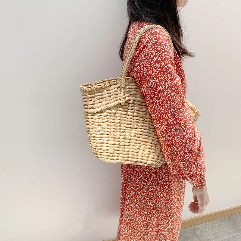 Женская плетеная лоза из ротанга летняя соломенная сумка на плечо большая