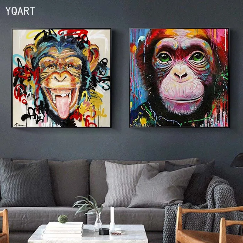 

Modern Graffiti Artwork Monkey Pig Panda Canvas Paintings On The Wall Art Posters Prints Cuadros Pictures for Home Room Decor