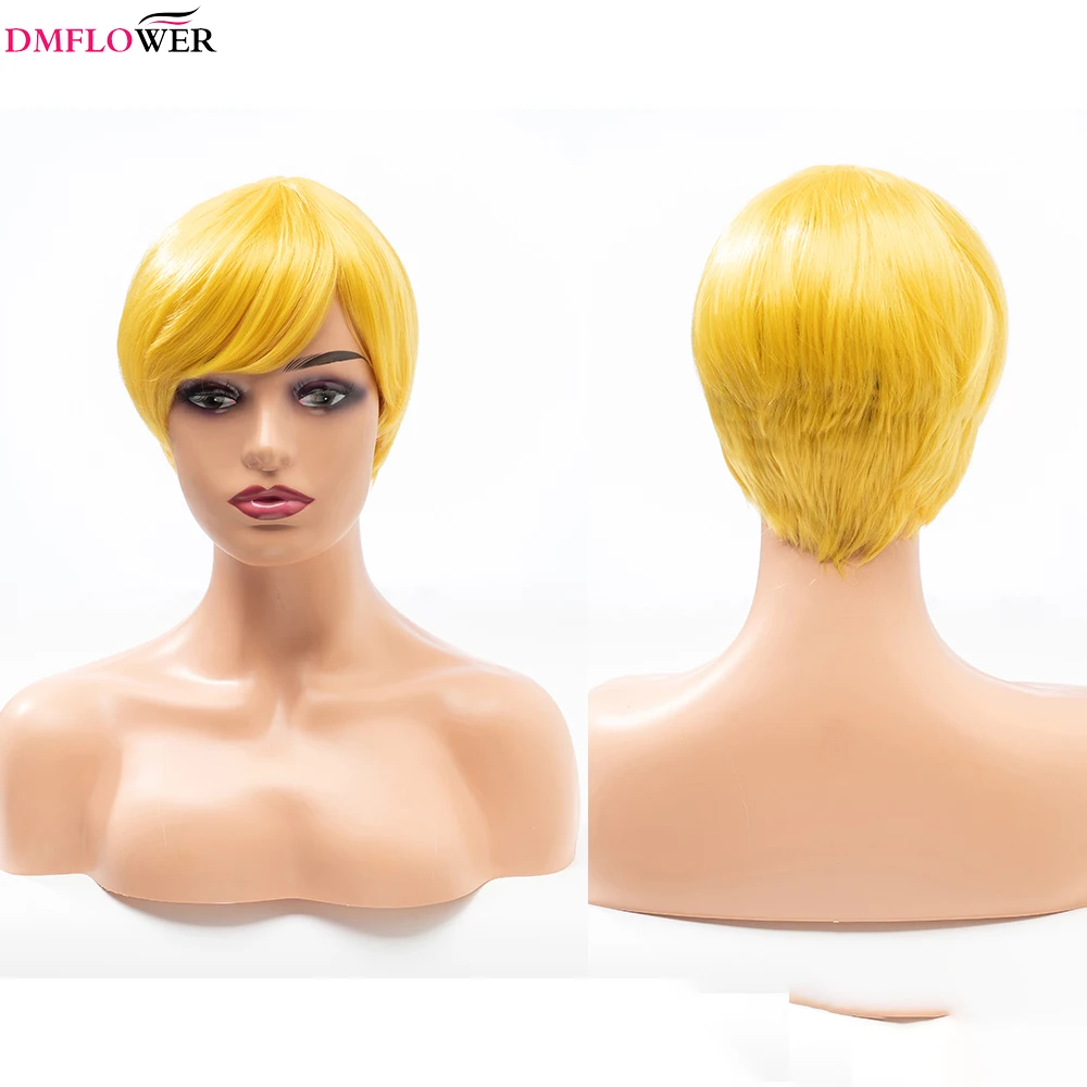 

GEECSKOL OVE-Women's Short Hair Artificial Hair Bangs Blond Yellow Cosplay Style Styling Heat-resistant Synthetic Wig