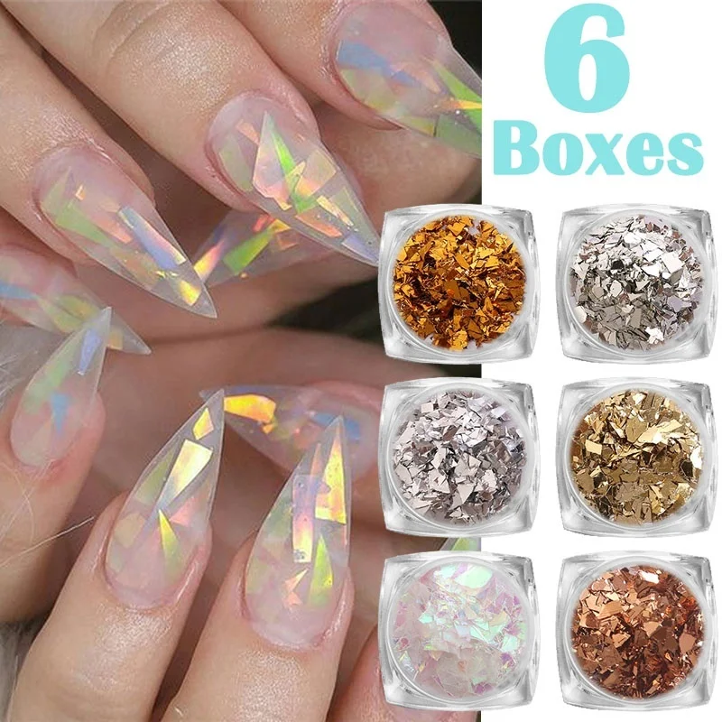 6 Colors/Kit Bling 3D Sequins Nail Sticker Sparkling Irregular Cellophane Paper Flake Stickers UV Gel Nail Art Decorations
6 Colors/Kit Bling 3D Sequins Nail Sticker Sparkling Irregular Cellophane Paper Flake Stickers UV Gel Nail Art Decorations
