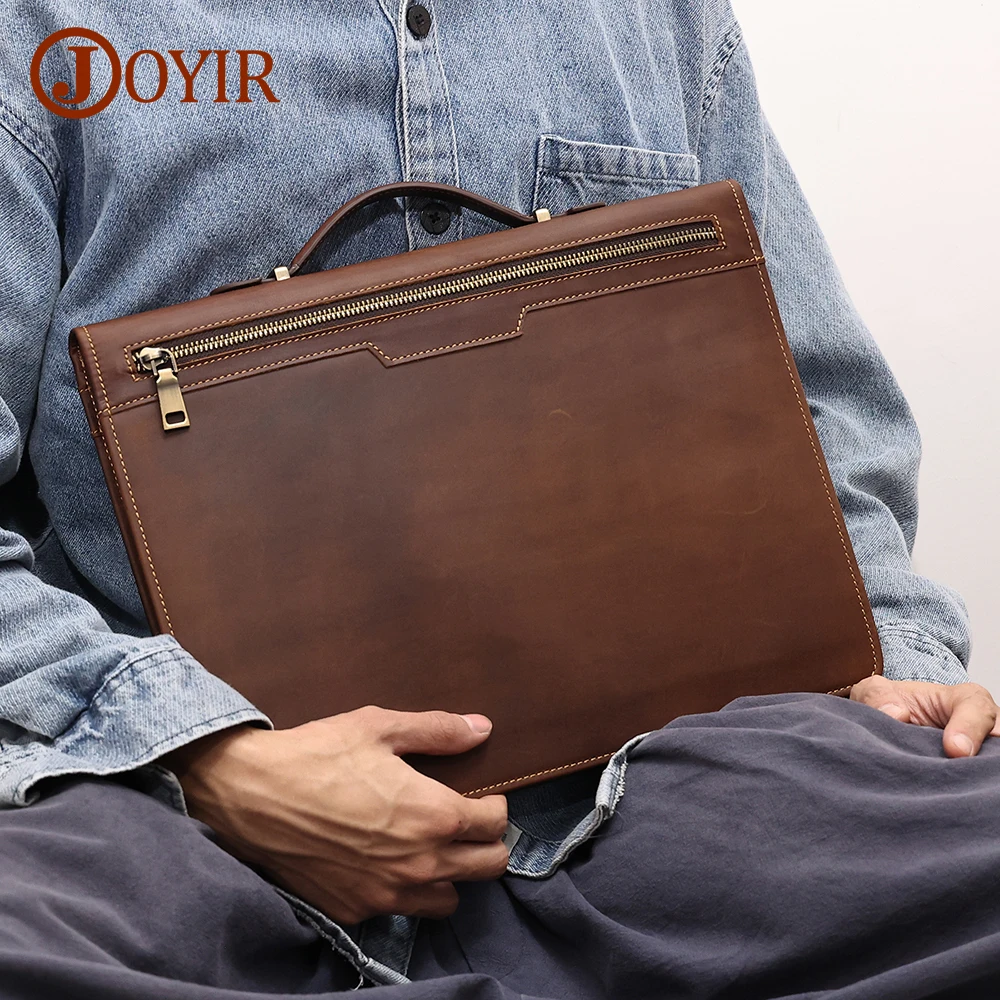 

JOYIR Genuine Leather Men Portable Briefcase Male 13.3" Laptop Handbag Business Multifunction iPad Portfolio Case Document Bag