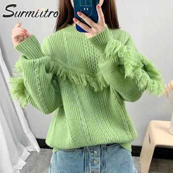 SURMIITRO Vintage Tassel Knitted Autumn Winter Sweater Women 2020 Lady Korean Long Sleeve Jumper Pullover Female Green Knitwear
SURMIITRO Vintage Tassel Knitted Autumn Winter Sweater Women 2020 Lady Korean Long Sleeve Jumper Pullover Female Green Knitwear