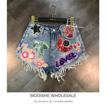 2019 Summer New Moon Stars Sequins Tassel Patch Raw Denim Shorts Female Tide
2019 Summer New Moon Stars Sequins Tassel Patch Raw Denim Shorts Female Tide