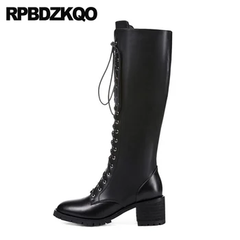 knee high european tall chunky long genuine leather autumn round toe casual block black boots designer shoes women luxury 2019
knee high european tall chunky long genuine leather autumn round toe casual block black boots designer shoes women luxury 2019