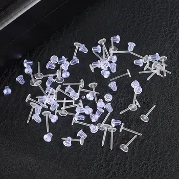 

200Pcs/Lot Blank Flat Earring Pin Post Nuts Stud Earrings Back Stoppers Rubber Pad Earrings Jewelry Findings DIY Plastic Pins