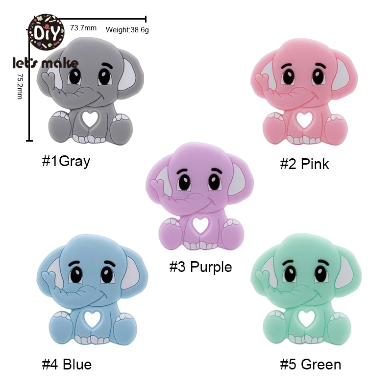 Let's Make 5pc/10pcs BPA Free Animal Silicone Teethers Elephant Baby Teething Product Food Grade Tiny Rod Shower Gifts Cartoon