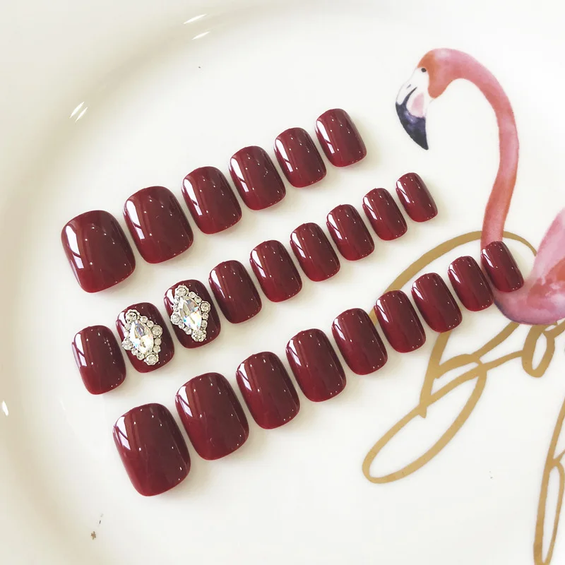 New Bride Wine Red False Nails Full Cover Artificial Diamond Rhinestone Design Short Square Fake Nails with Glue 24pdc Girls DIY
New Bride Wine Red False Nails Full Cover Artificial Diamond Rhinestone Design Short Square Fake Nails with Glue 24pdc Girls DIY