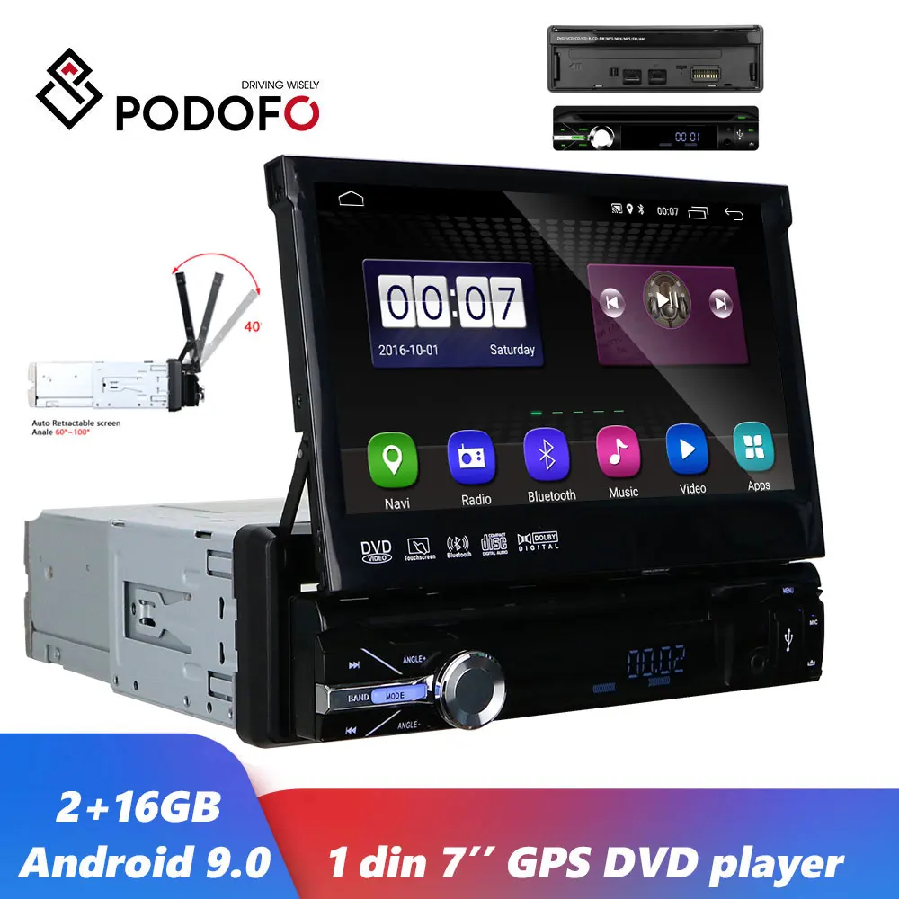 Podofo Android 9 0 автомобильный MP5 мультимедийный плеер 1 Din gps навигация Wifi Авторадио 7