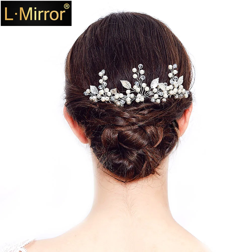 

L.Mirror 1Pair Women Headwear Handmade Pearls-Studded Crystals Hairpins U-Shaped Pins Dresses Accessories