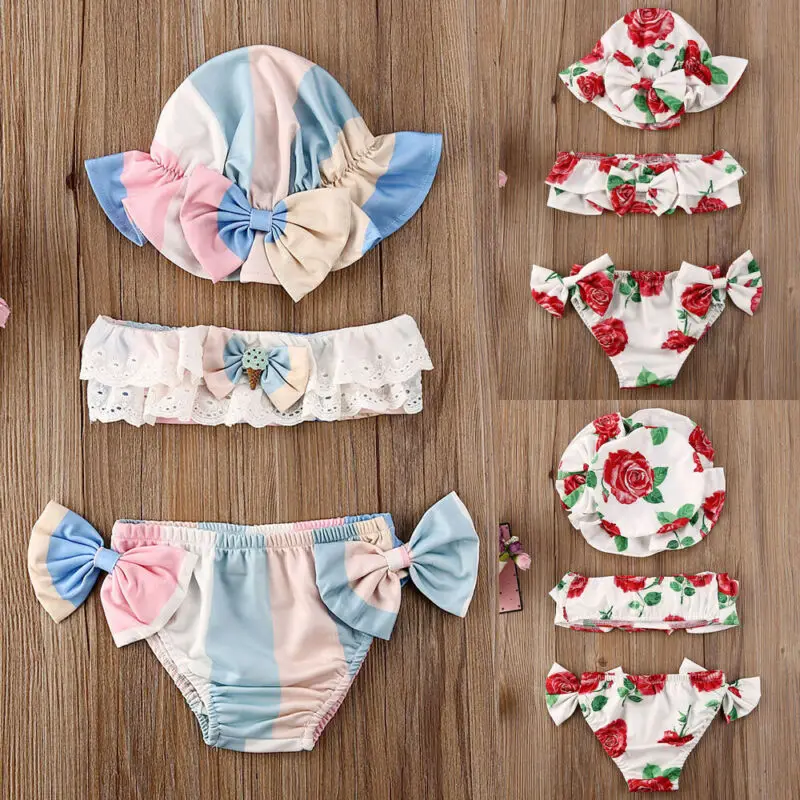 Комплект из 3 предметов для новорожденных девочек купальник с цветочным принтом