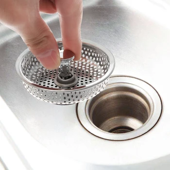 

2Pcs Kitchen Bathroom Stainless Steel Mesh Basin Sink Drain Stopper Filter Basket Waste Sink Strainer Disposer Plug Clean Tool