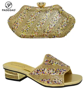 Gold Latest Design African Sandals with Matching Bags Set Decorated with Rhinestone Italian Peep Toe Shoes for Women Party Pumps
Gold Latest Design African Sandals with Matching Bags Set Decorated with Rhinestone Italian Peep Toe Shoes for Women Party Pumps