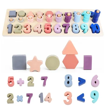 Wooden Match Math Blocks Teaching Aids Eco-friendly Cognition Multicoloured Geometric Kids Counting Shape For Children Baby Toy
