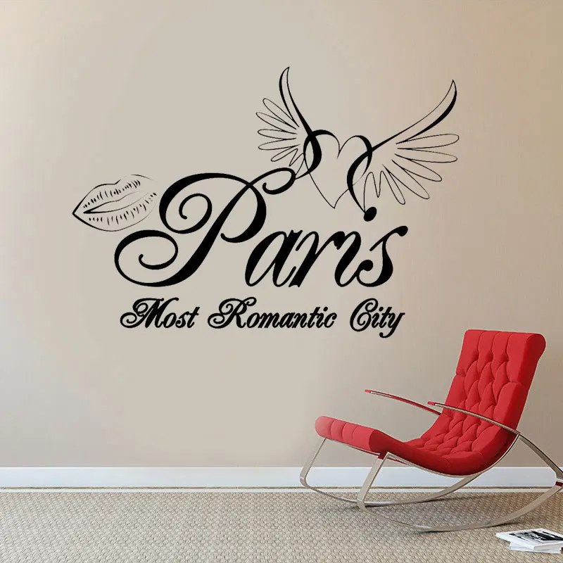 

Paris France Tower Heart Wings Romantic Vinyl Wall Sticker Removable Interior Decor Houseware Decals Fashion Shop Murals A389
