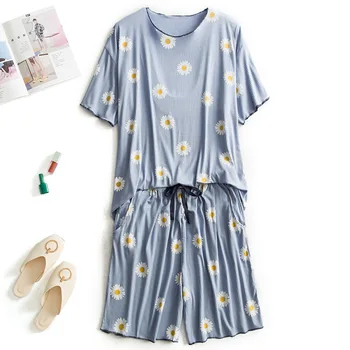 Summer Daisy Flower Pajamas Modal Short-Sleeved Shorts Two-Piece Female Thin Loose Loose Student Sleepwear Home Service
Summer Daisy Flower Pajamas Modal Short-Sleeved Shorts Two-Piece Female Thin Loose Loose Student Sleepwear Home Service