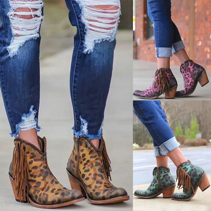2019 New Women Leopard Printed Boots Tassel Zip Side Booties Ankle Short Shoes Womens High Heel Pointed Toe Zapatos Botas Mujer
2019 New Women Leopard Printed Boots Tassel Zip Side Booties Ankle Short Shoes Womens High Heel Pointed Toe Zapatos Botas Mujer