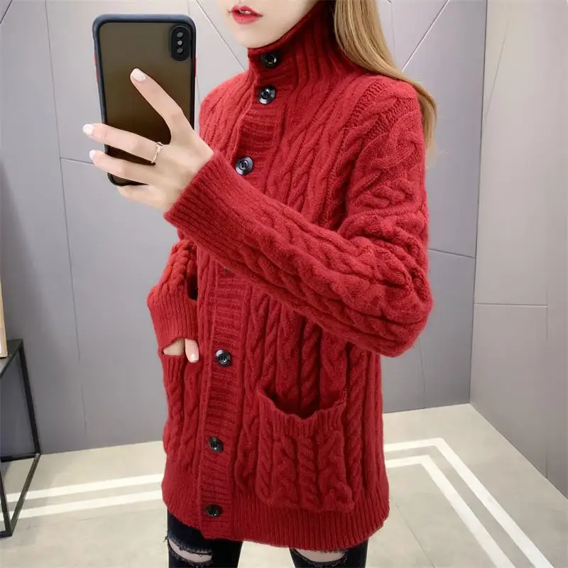 2021 Autumn Winter Korean Fashion Casual Knit Cardigan Women's Single-Breasted Turtleneck Loose Femme Sweater Coat Top Femme
2021 Autumn Winter Korean Fashion Casual Knit Cardigan Women's Single-Breasted Turtleneck Loose Femme Sweater Coat Top Femme