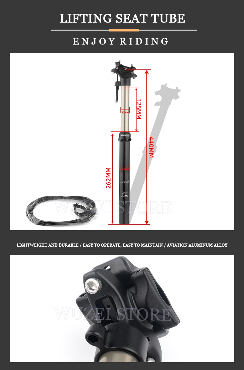 FASTACE MTB Height Adjustable Air Seatpost Dropper 30.9/31.6mm 440mm Internal Routing External Cable Remote 125mm Travel Seat FASTACE MTB Height Adjustable Air Seatpost Dropper 30.9/31.6mm 440mm Internal Routing External Cable Remote 125mm Travel Seat
