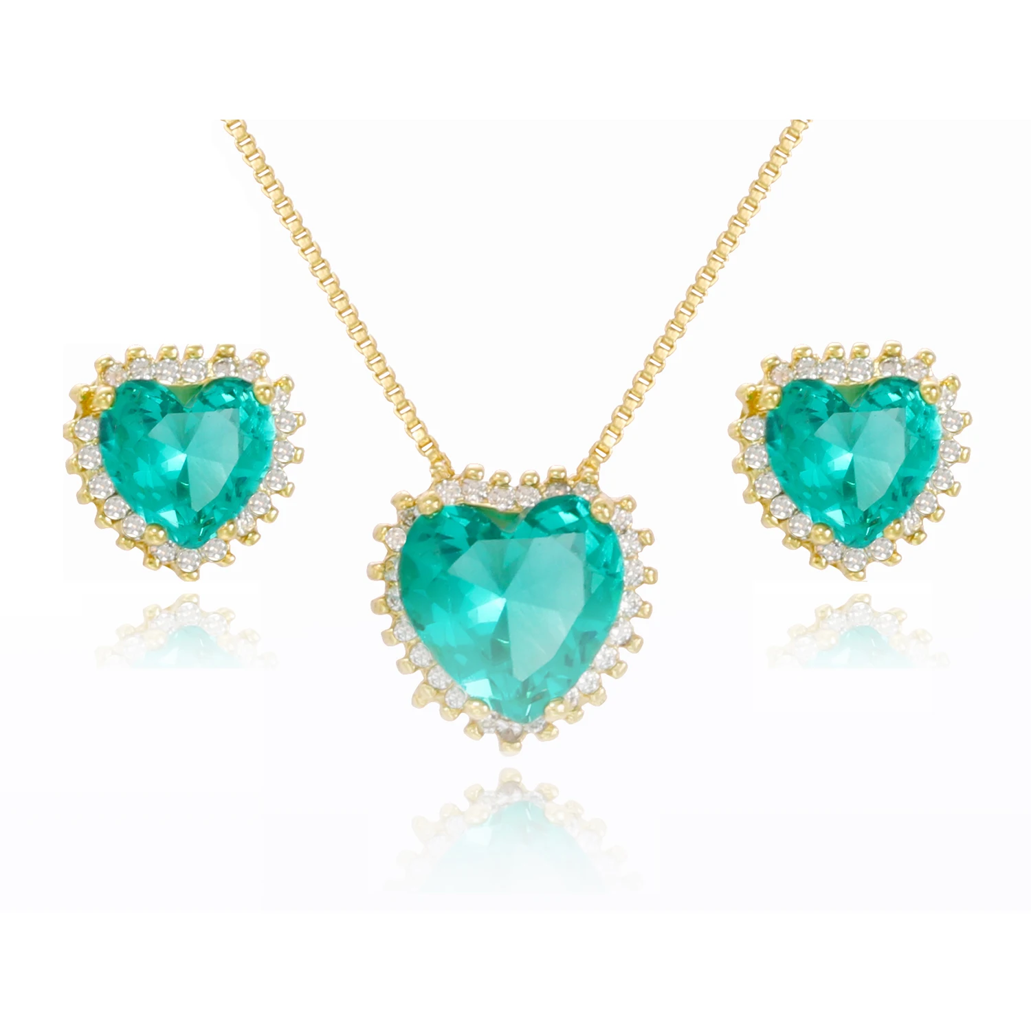 Heart Shape Jewelry Sets For Women Full Paved Multicolor Zirconia Stud Earrings Pendant Necklaces Gold Bridal Wedding Set 30 H650f6de9bb6e4d85b99ea360cc65a9e7D