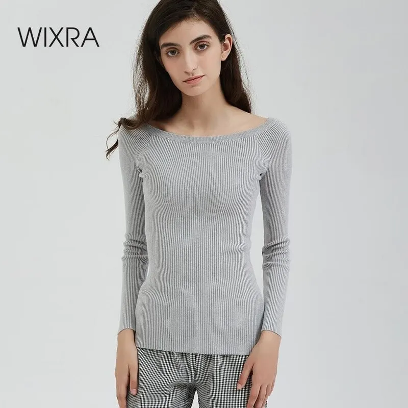 Женские вязаные свитера Wixra элегантные джемперы с вырезом лодочкой на осень и